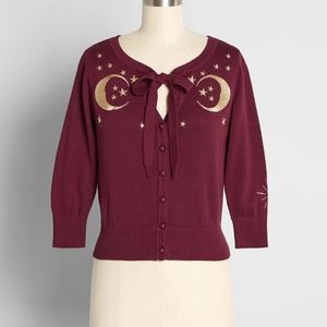 Embroidered Tie-Neck Cardigan